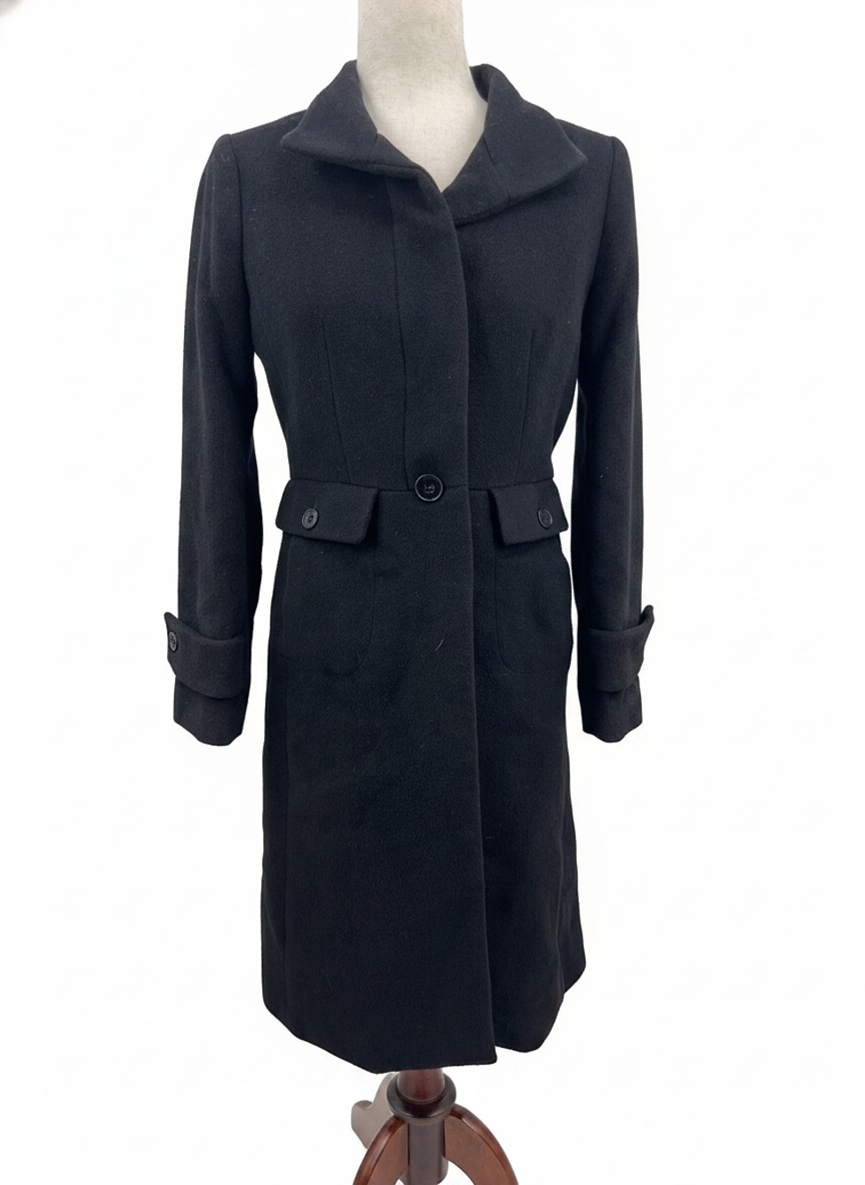 Talbots Black Trench Coat | Wool-Blend Winter Coat, Regular Size 2